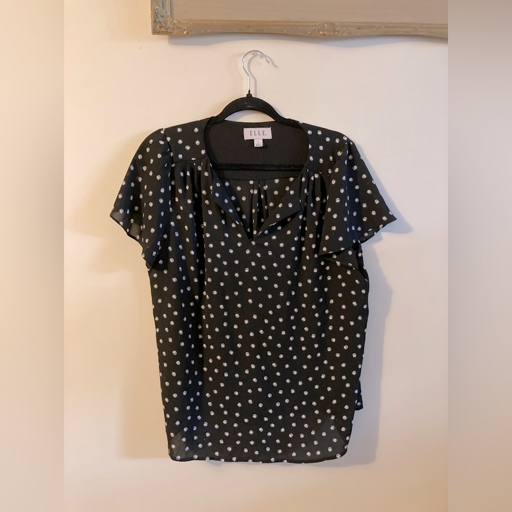 ELLE • Black and White Polka Dot Dress Shirt Size Large Business Casual